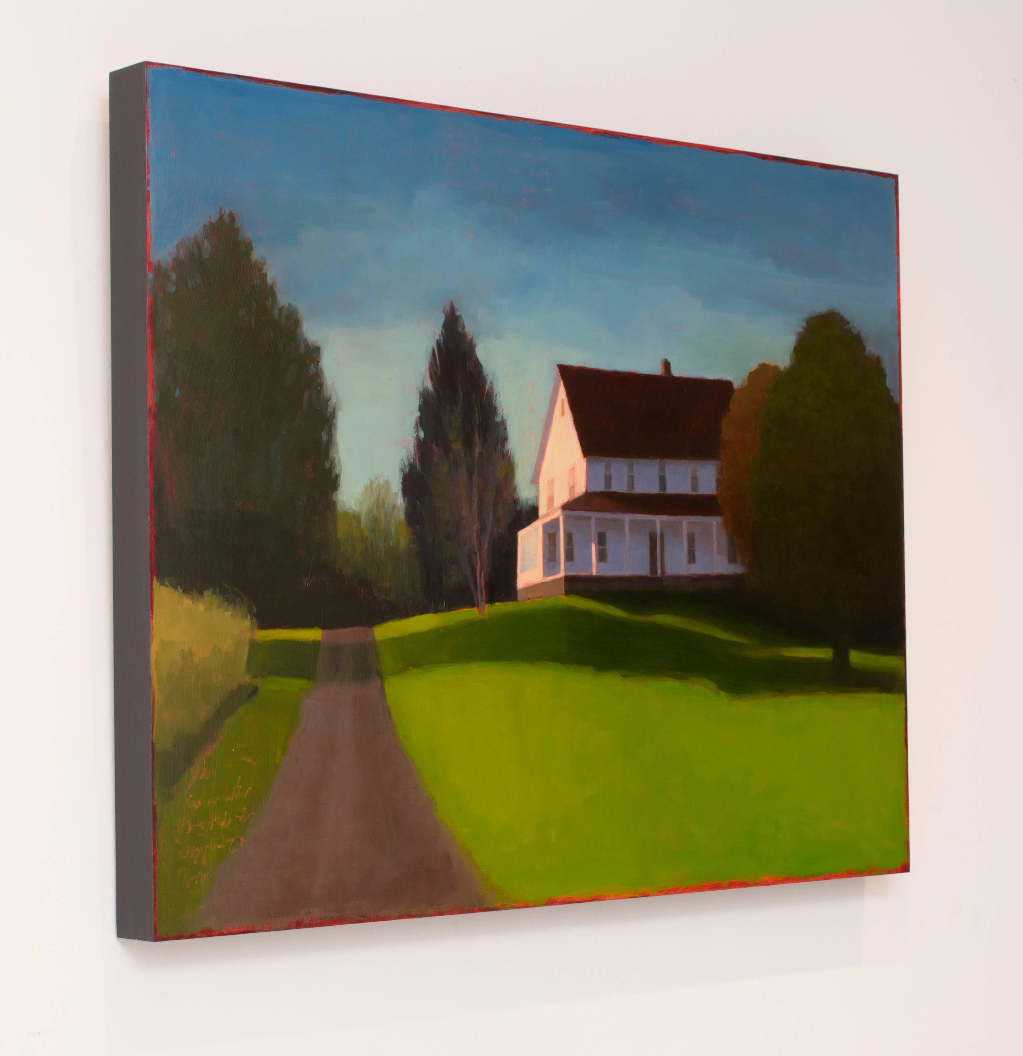 It Was A Beautiful Day (Timeless Landscape of White Country Farmhouse) - Painting by Tracy Helgeson