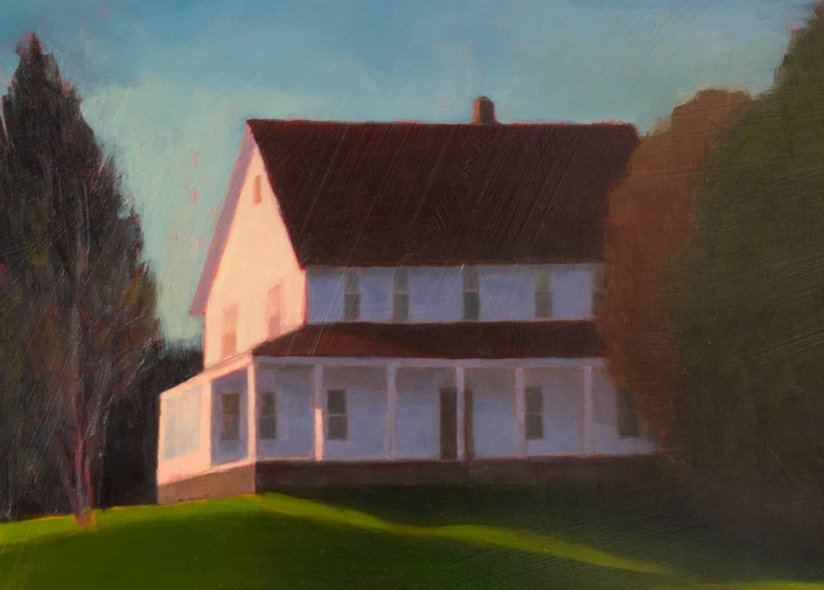 It Was A Beautiful Day (Timeless Landscape of White Country Farmhouse) - Black Landscape Painting by Tracy Helgeson