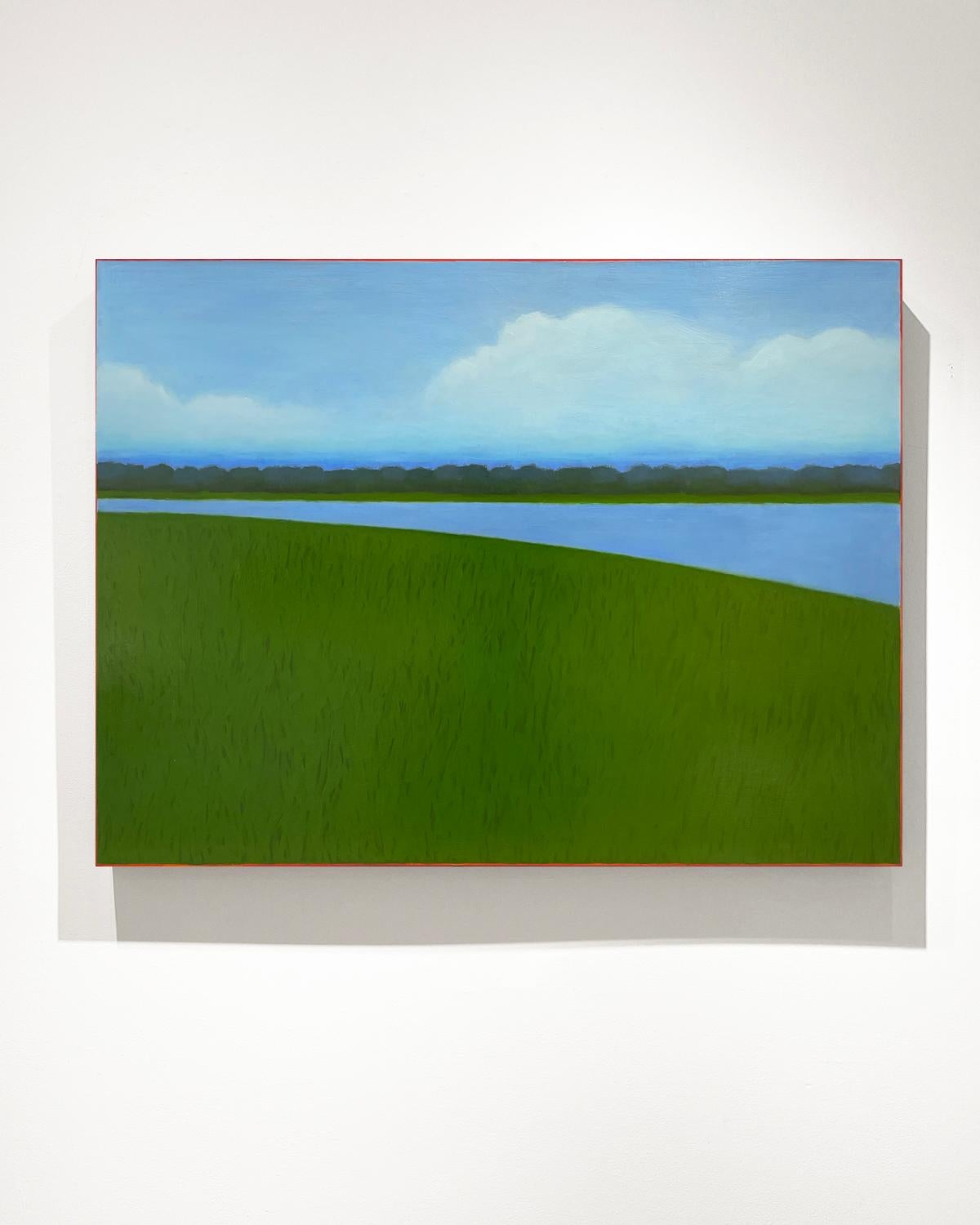 Lakeview (paisaje expansivo azul y verde que recuerda a la pintura de campo de color) - Painting de Tracy Helgeson