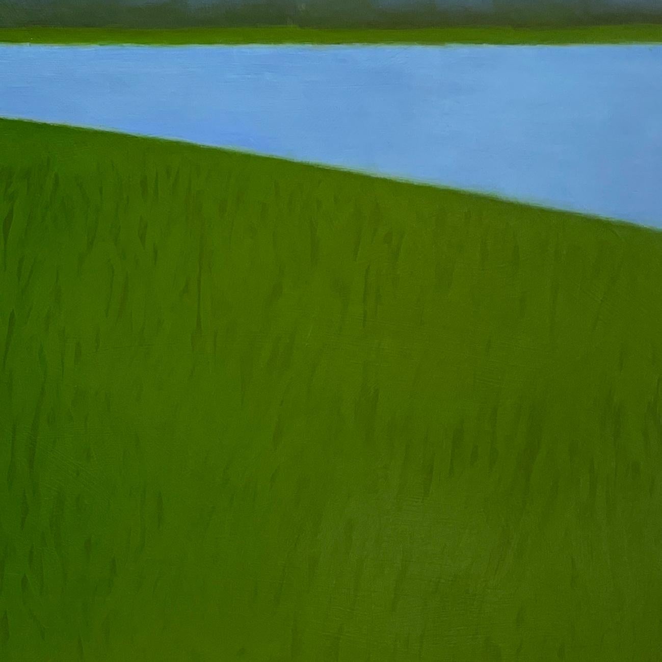Lakeview (paisaje expansivo azul y verde que recuerda a la pintura de campo de color) - Landscape Painting Verde de Tracy Helgeson