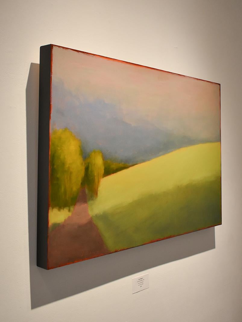 Long Light: Modern Color Field Landscape Painting of a Green Field & Blue Sky 3