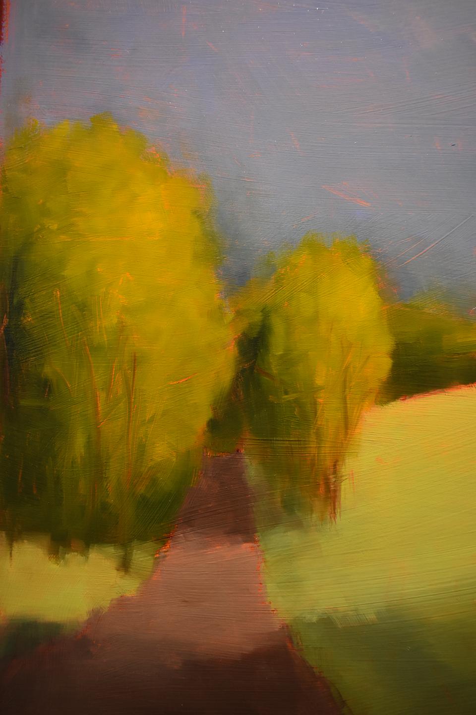 Long Light: Modern Color Field Landscape Painting of a Green Field & Blue Sky 4