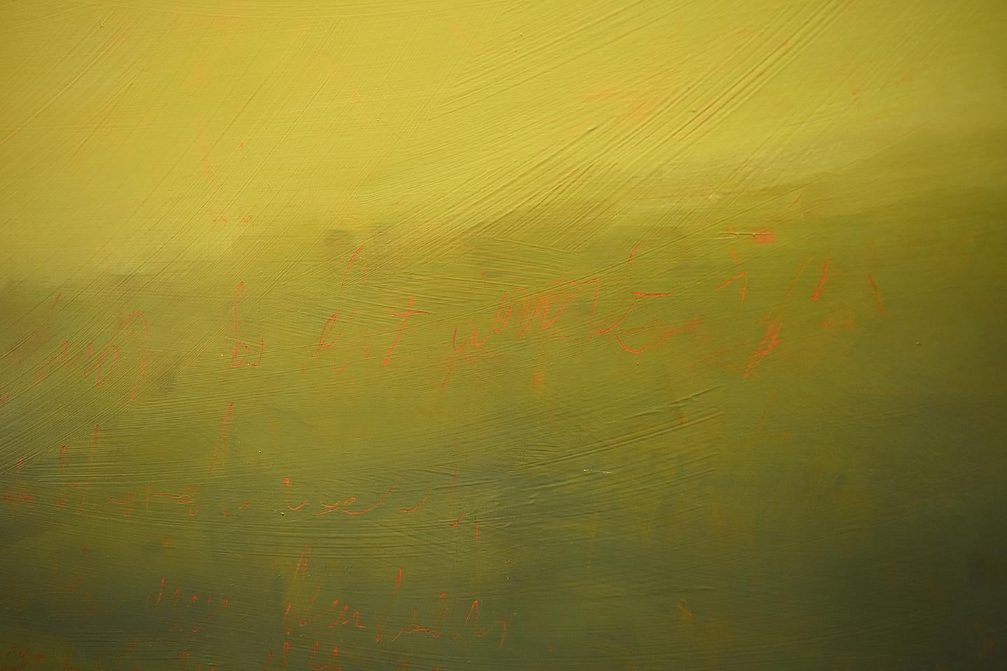 Long Light: Modern Color Field Landscape Painting of a Green Field & Blue Sky 8