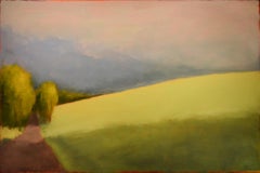 Long Light: Modern Color Field Landscape Painting of a Green Field & Blue Sky