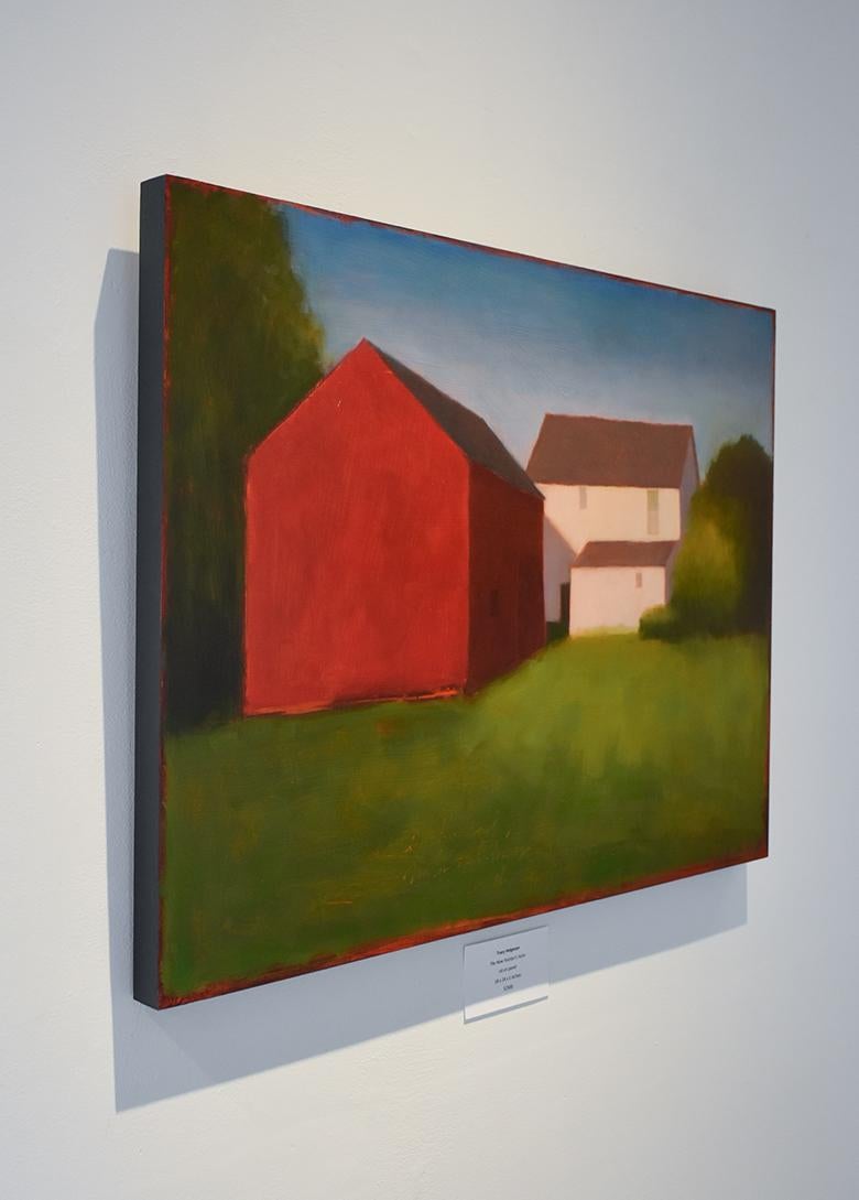 Bauernhof eines Malers: Zeitgenössisches Landschaftsgemälde eines rot-weißen Scheunens (Moderne), Painting, von Tracy Helgeson