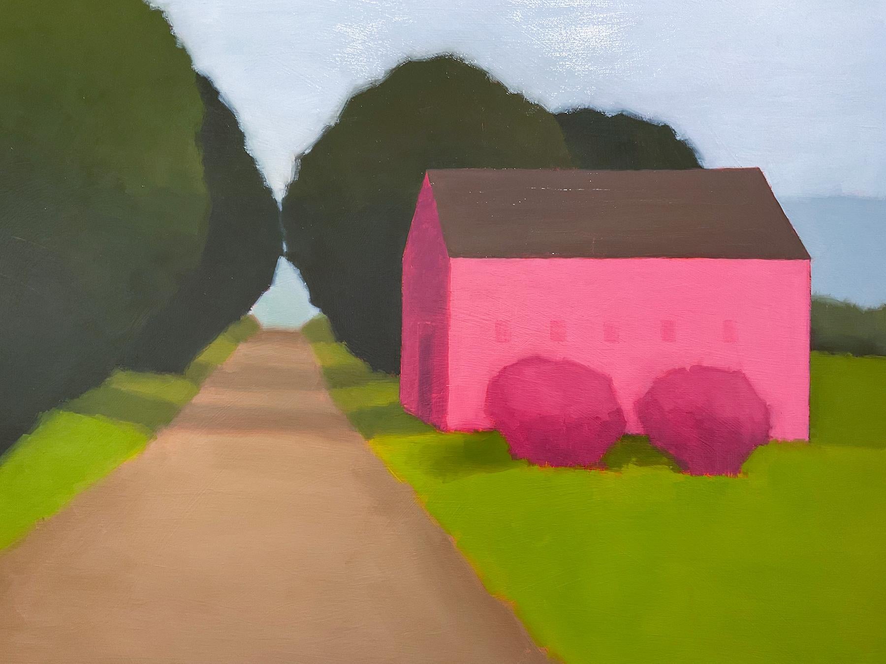 pink landscape painting