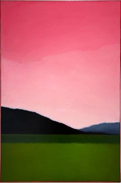 Pink Overhead (Abstracted Landscape of a Green Field, Pink Sky & Mountains)