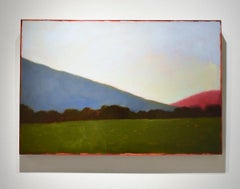Pink Slope II: Abstract Landscape Painting of Green Fields, Blue & Magenta Hills