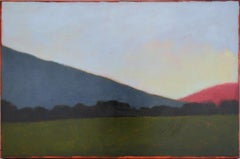Peinture de paysage rose Peinture de paysage abstrait de champs verts:: de collines bleues et magenta II