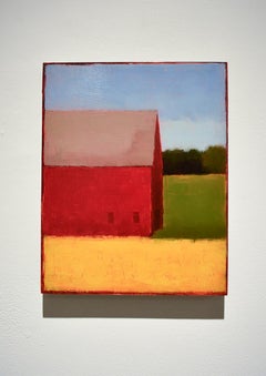 Primarily a Barn (Minimal Abstracted Landscape Painting of a Red Barn on a Farm)