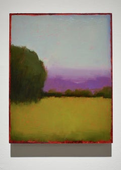 Purple Haze (Abstract Landscape Painting of a Green Field, Purple & Blue Sky)