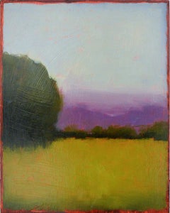 Purple Haze (Abstract Landscape Painting of a Green Field, Purple & Blue Sky)