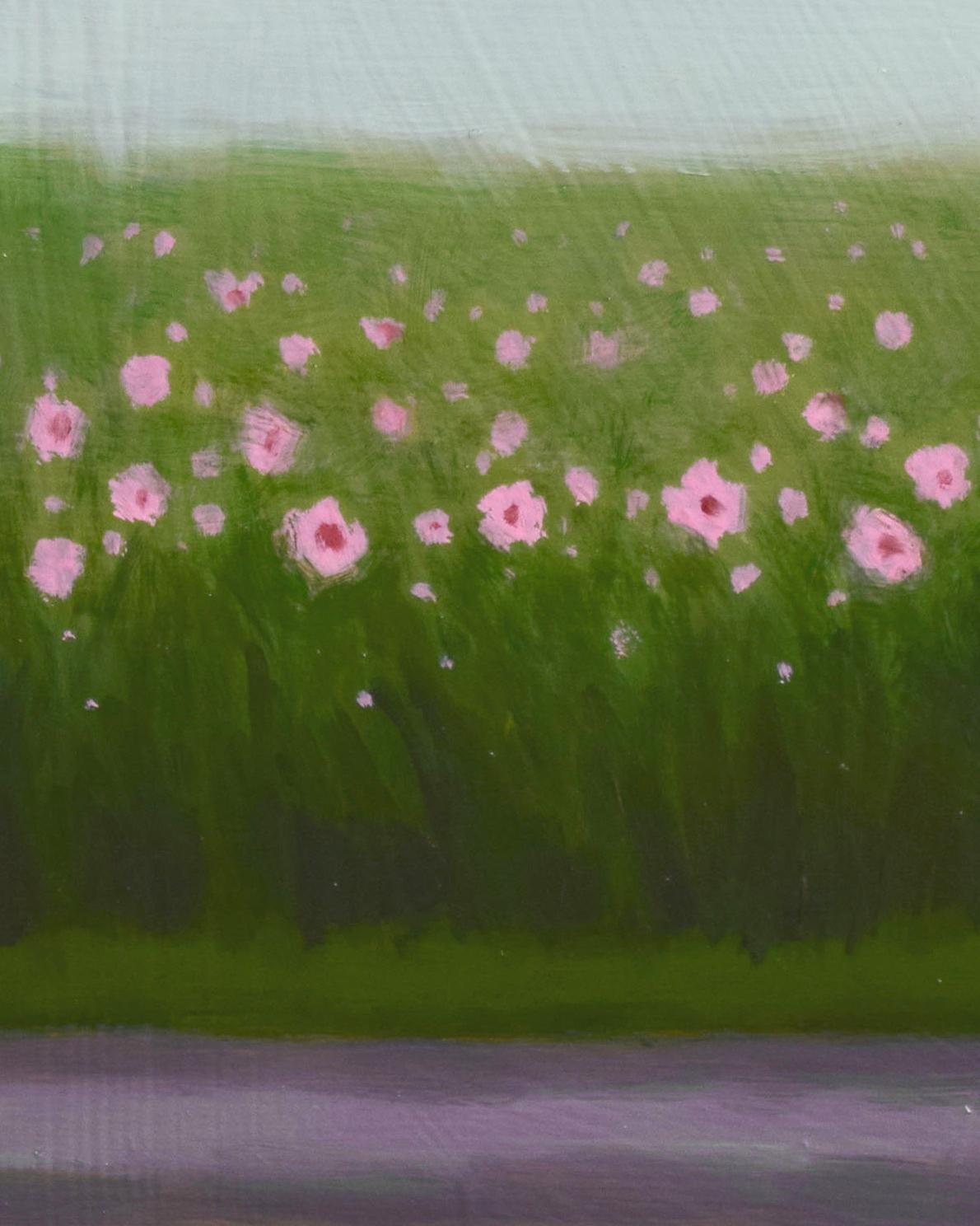 Vista junto a la carretera (Paisaje floral influido por la pintura abstracta de campo de color) - Painting de Tracy Helgeson