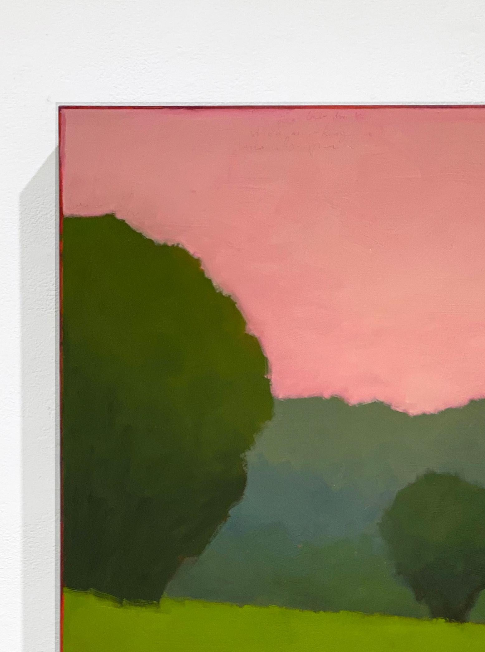 Spring Field (Vertical Color Field Landscape Painting in Pink and Green) 1