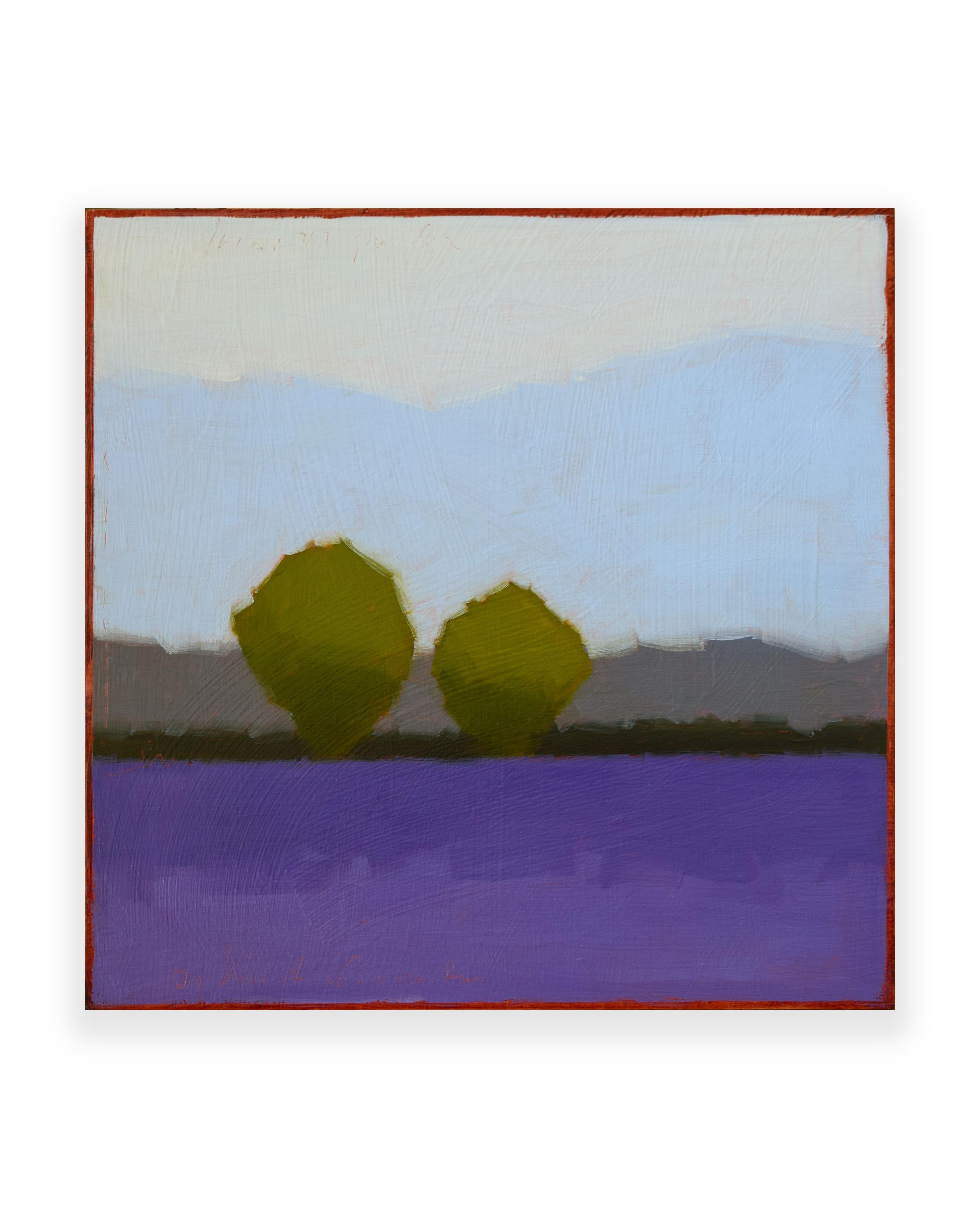 Two Olive Trees (Color Field Painting of a Rural Landscape by Tracy Helgeson) 1