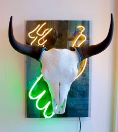 Diamond Head-authentic bison skull and horns, acrylic, resin,  glass SOLD