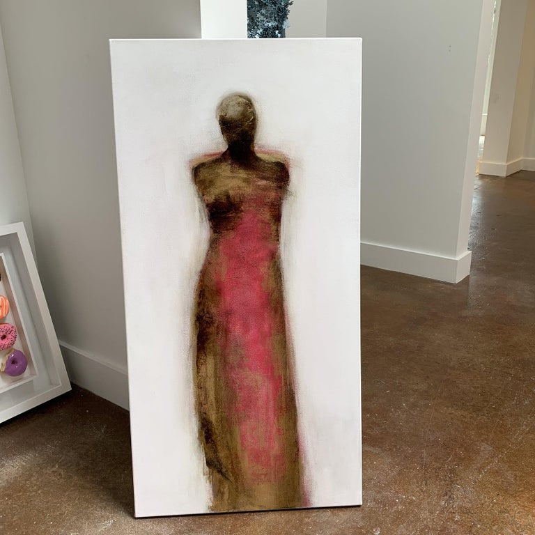 Figure Painting with Gold Leaf on Canvas , 2021 - Gray Figurative Painting by Tracy Sharp