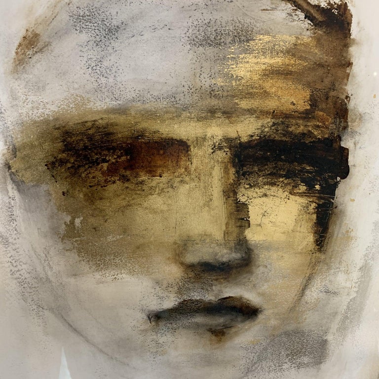 Portrait with Gold Leaf in White Modern Frame For Sale 1