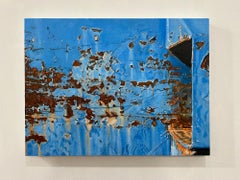 "Blue Dumpster", Contemporary Encaustic and Oil Painting on Panel, 18x24 inch
