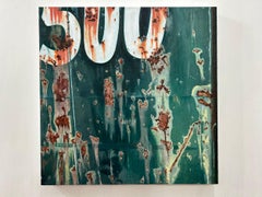 "Basurero 500", Pintura contemporánea, verde, óxido, blanca, encáustica y al óleo