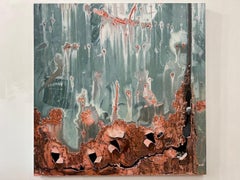 « Green Dumpster Landscape », peinture contemporaine à l'encaustique et à l'huile, teinte rouille