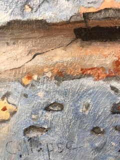 "Nunca desaparece", pintura contemporánea, óxido, azul, encáustica y óleo