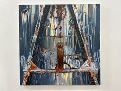 "Reflective Dumpster", Contemporary, Rust, Blue, Encaustic and Oil Painting