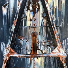 "Reflective Dumpster", Contemporary, Rust, Blue, Encaustic and Oil Painting