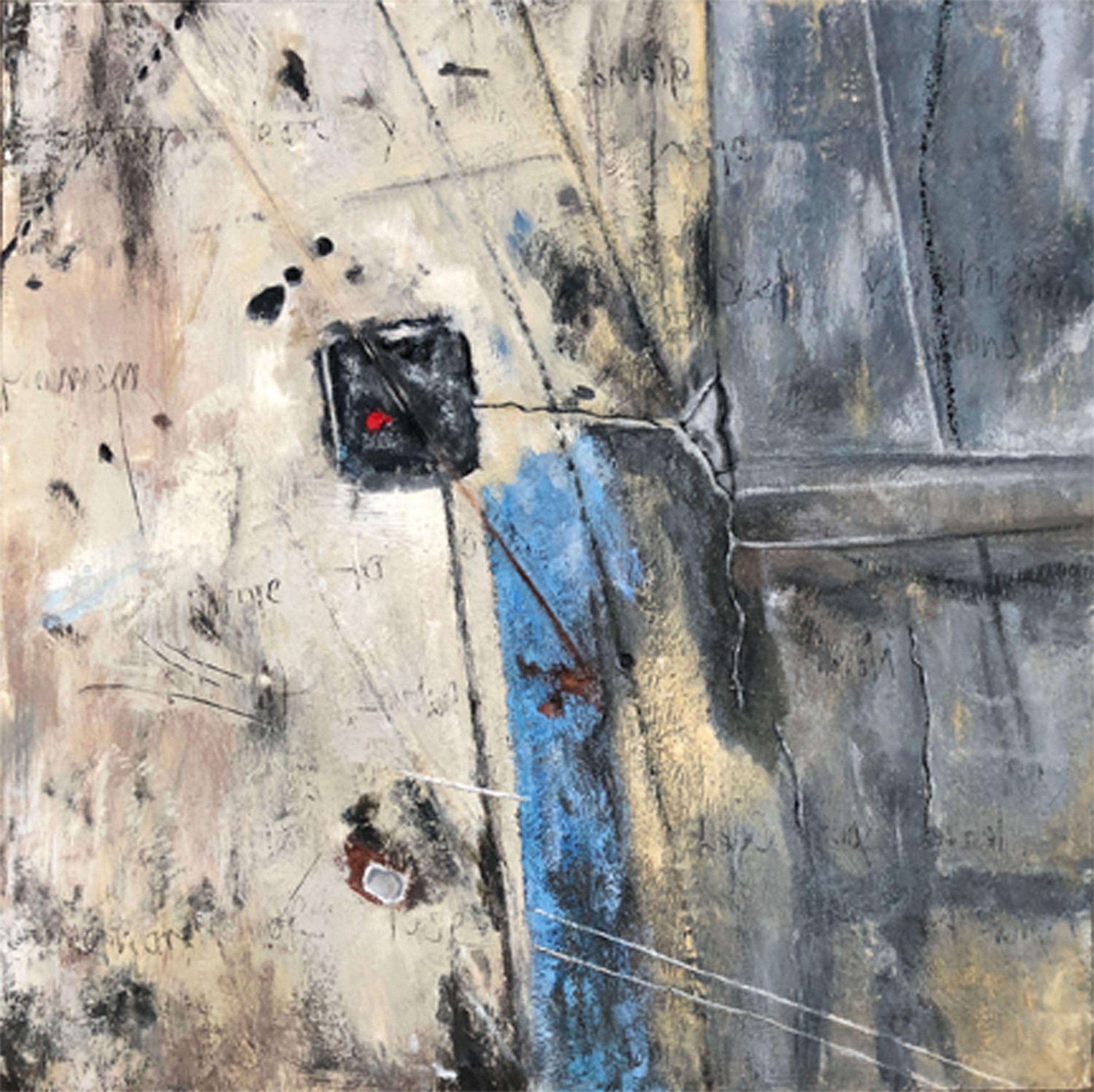 "Seek Higher Ground", Zeitgenössisch, Blau, Schwarz, Enkaustik und Ölgemälde – Mixed Media Art von Tracy Spadafora