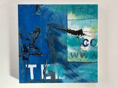 „TEL-www“, Zeitgenössische Kunst, Blau, Grün, Weiß, Schwarz, Enkaustik- und Ölgemälde