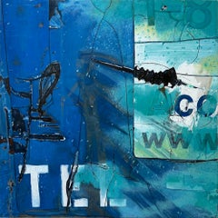 „TEL-www“, Zeitgenössische Kunst, Blau, Grün, Weiß, Schwarz, Enkaustik- und Ölgemälde