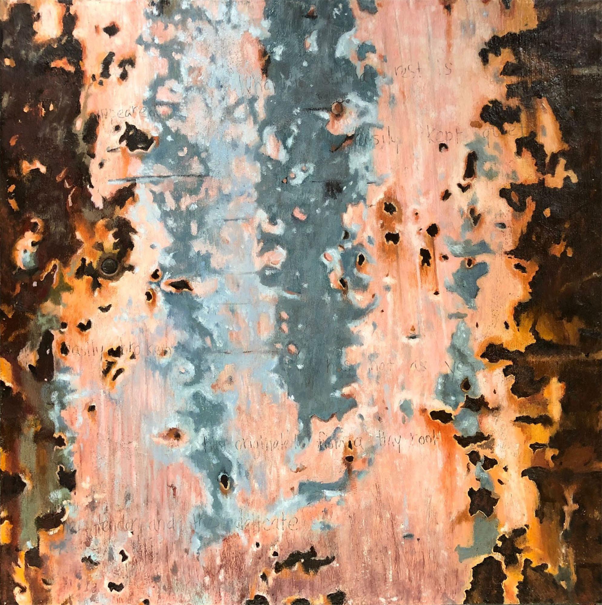 Tracy Spadafora Abstract Painting - "The Tender and the Delicate", Contemporary, Rust, Encaustic and Oil Painting