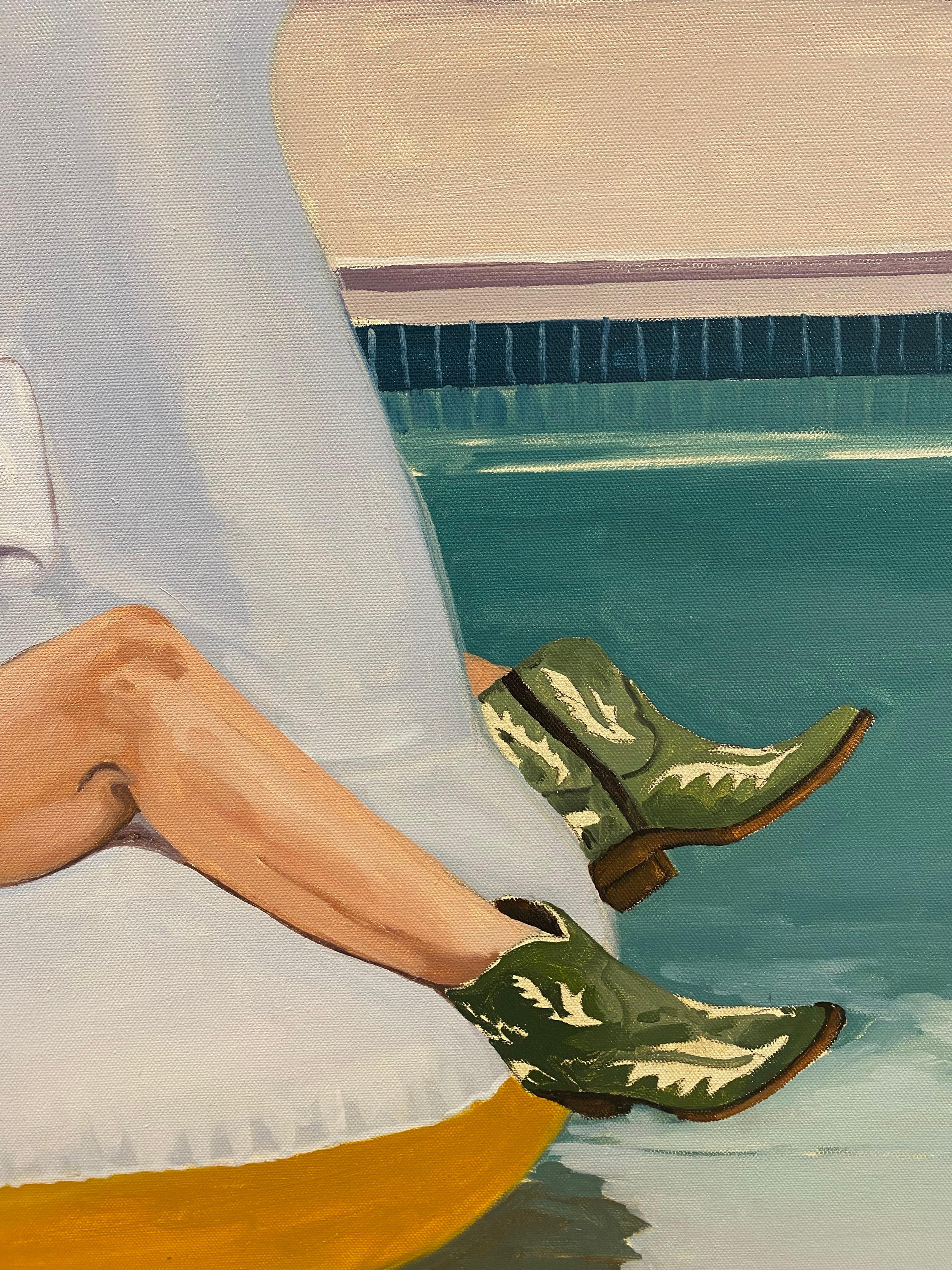 Pool Party - Beige Figurative Painting by Tracy Stuckey