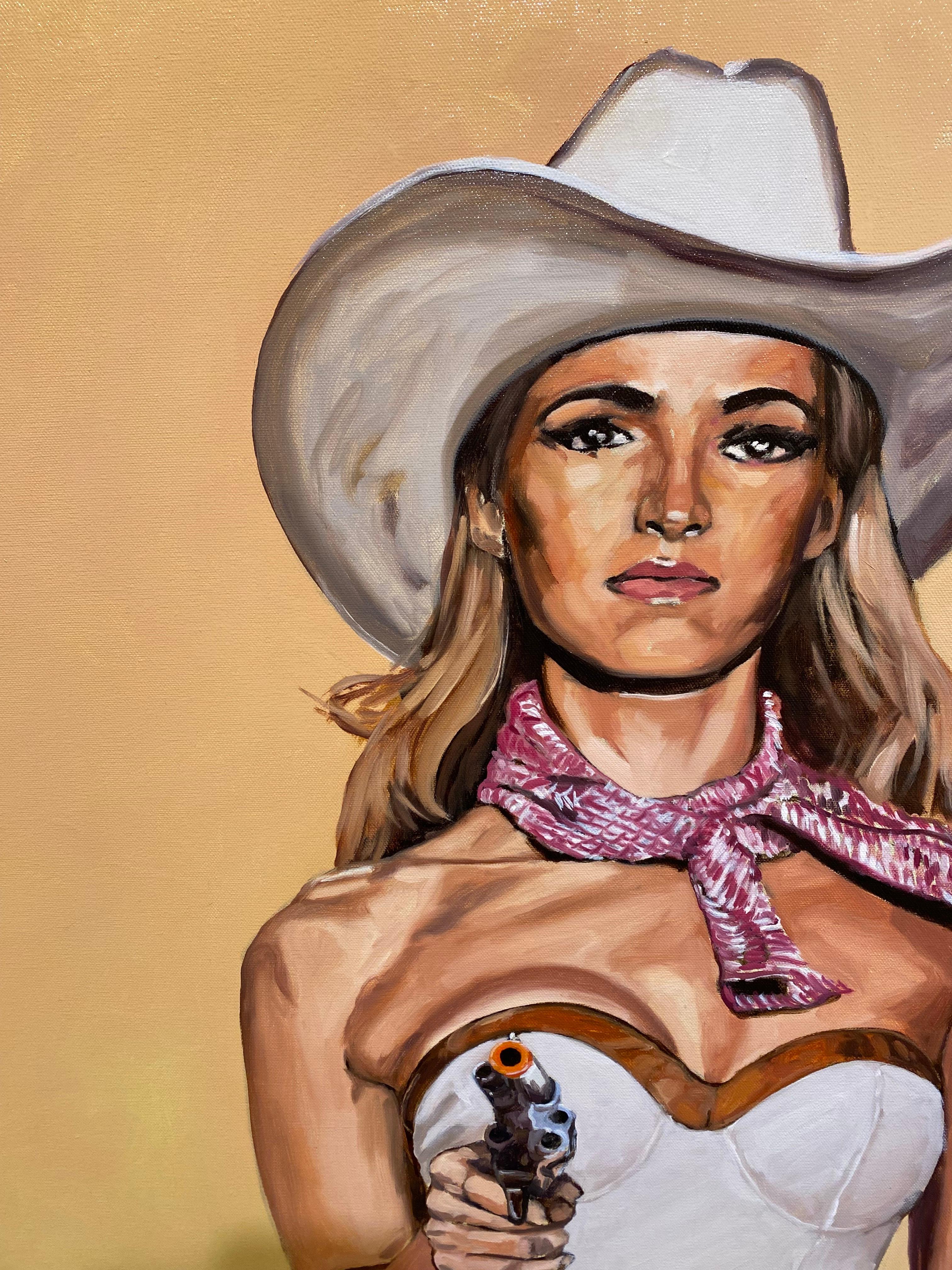 Femme qui marche - Beige Figurative Painting par Tracy Stuckey