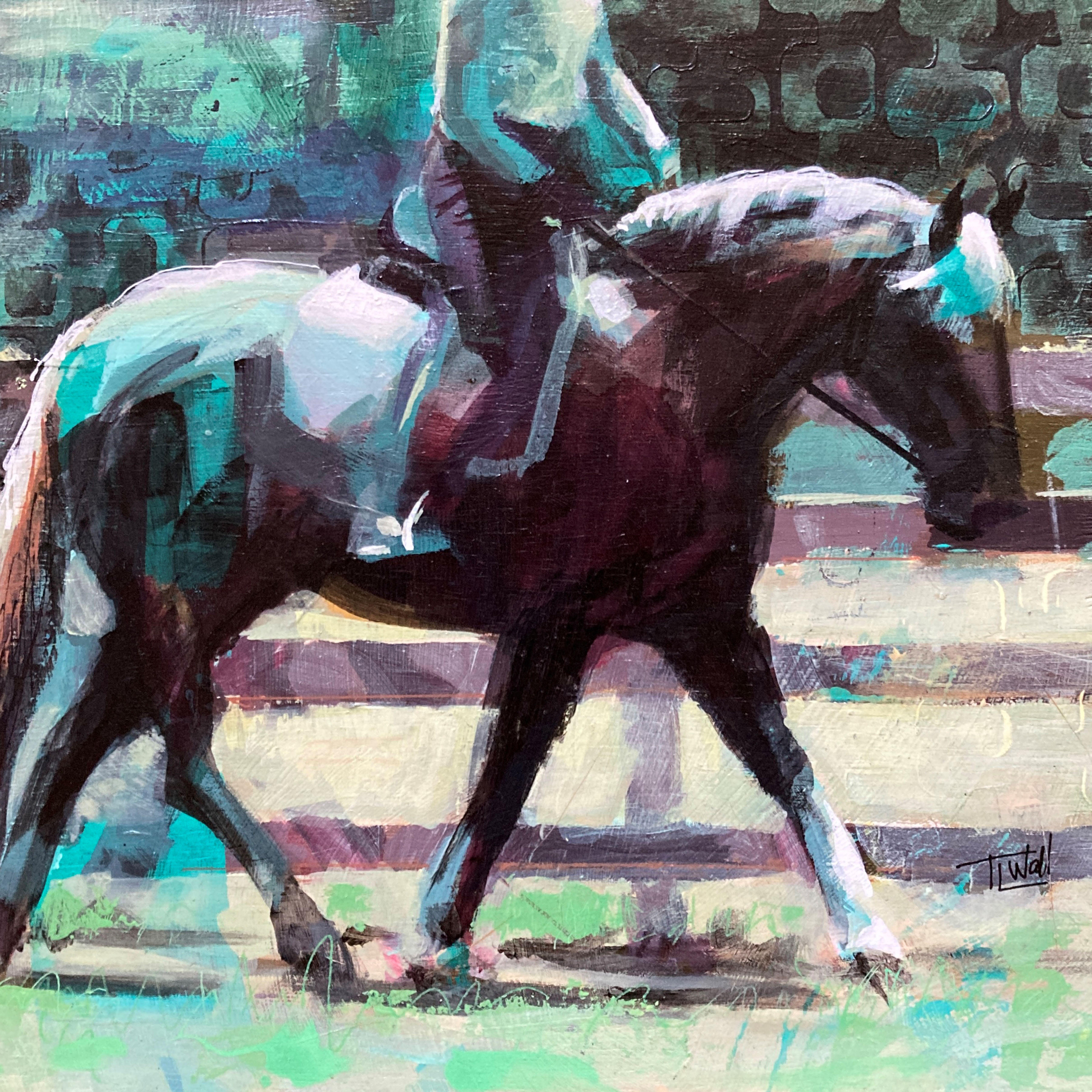 Carruaje equilibrado", de Tracy Wall (Colorado, EE.UU.), es un óleo original hecho a mano que representa una escena ecuestre con matices verdes. 

Como artista, Tracy Wall arroja nueva luz sobre la vida cotidiana, invitando al espectador a ver lo