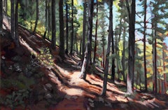 "Colorado Forested Mountain Trail" - Paysage impressionniste, peinture à l'huile