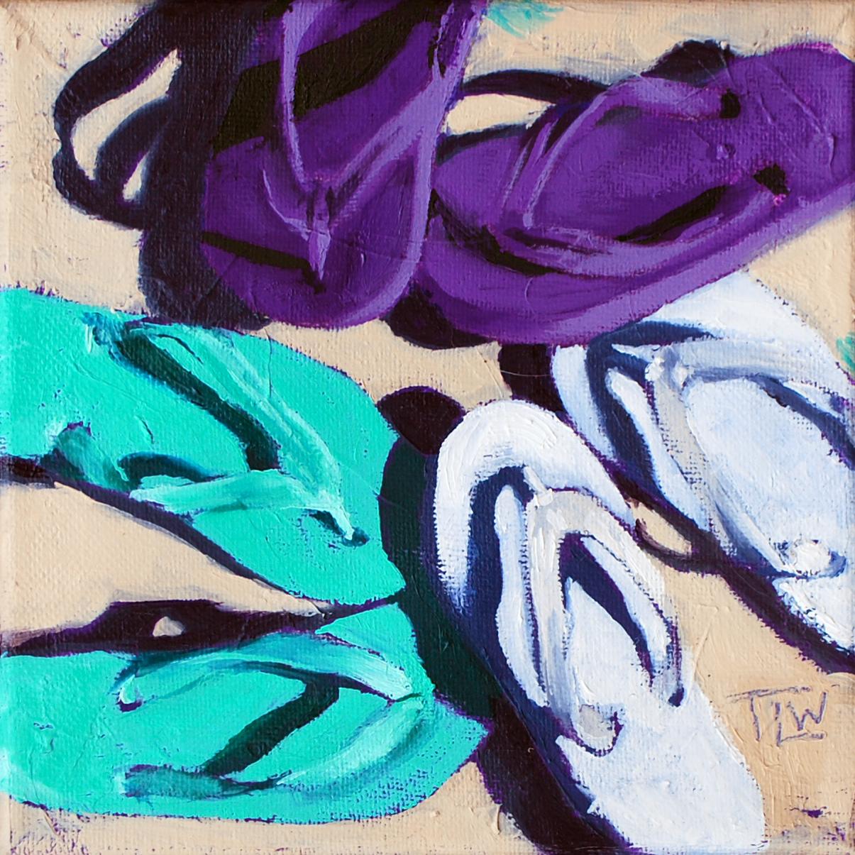 Tracy Wall Still-Life Painting - "Flip Flop Trio, " Oil Painting