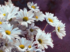 "Joyful Daisies" (2025), paysage original, nature morte, peinture à l'huile sur panneau