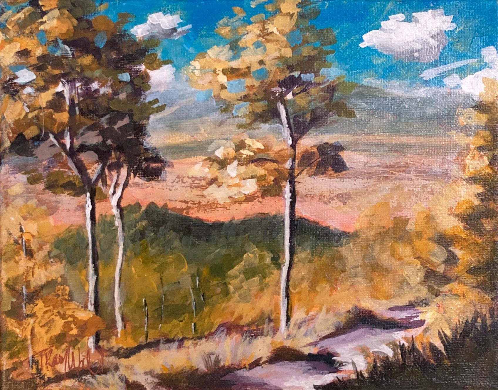 Kenosha Colors" de Tracy Wall (Colorado, États-Unis) est une peinture originale, faite à la main, en techniques mixtes, qui représente des trembles du Colorado en automne. 

En tant qu'artiste, Tracy Wall jette un nouvel éclairage sur la vie