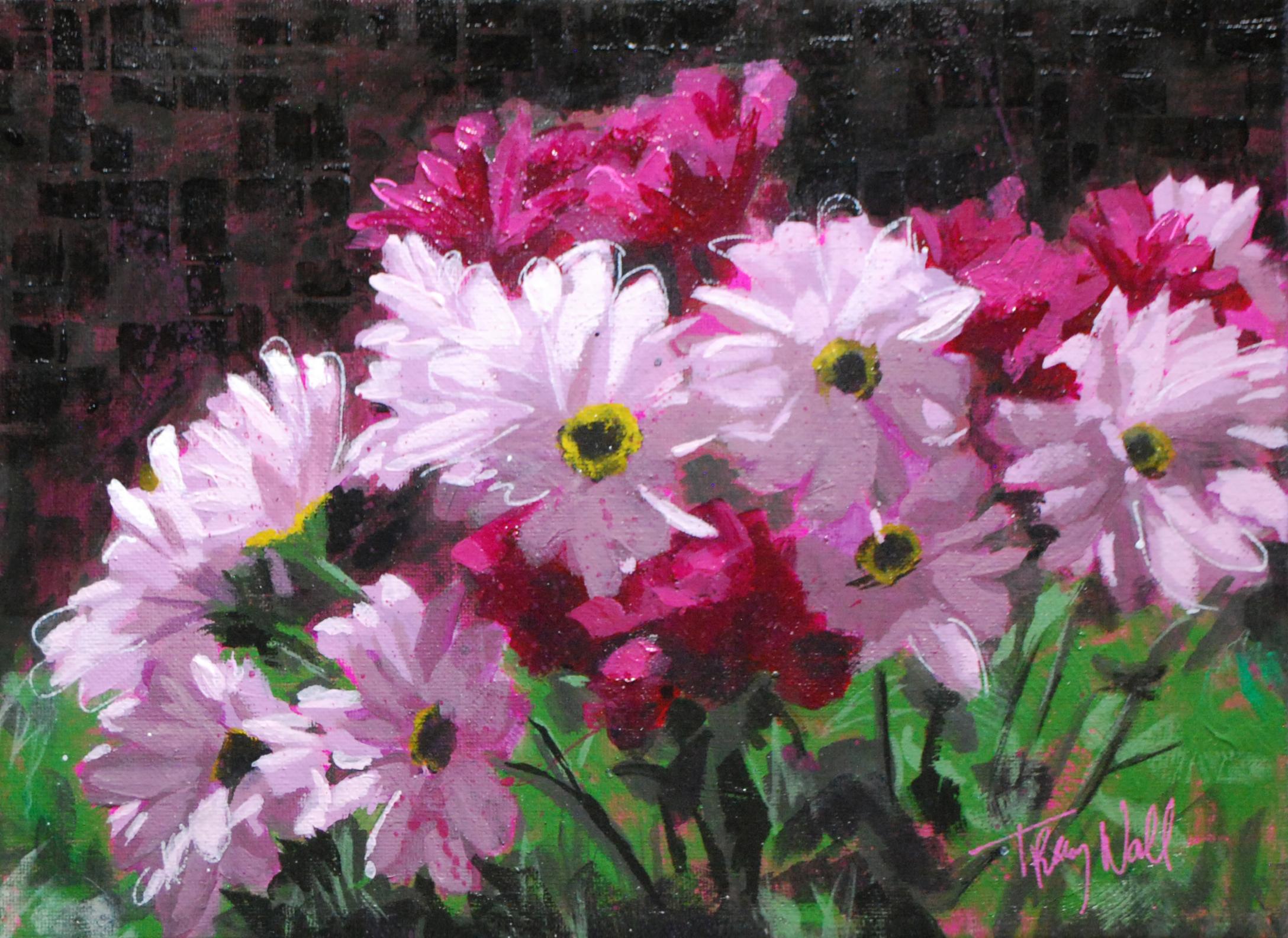 "Bouquet de printemps",  Peinture florale originale en techniques mixtes de Tracy Wall