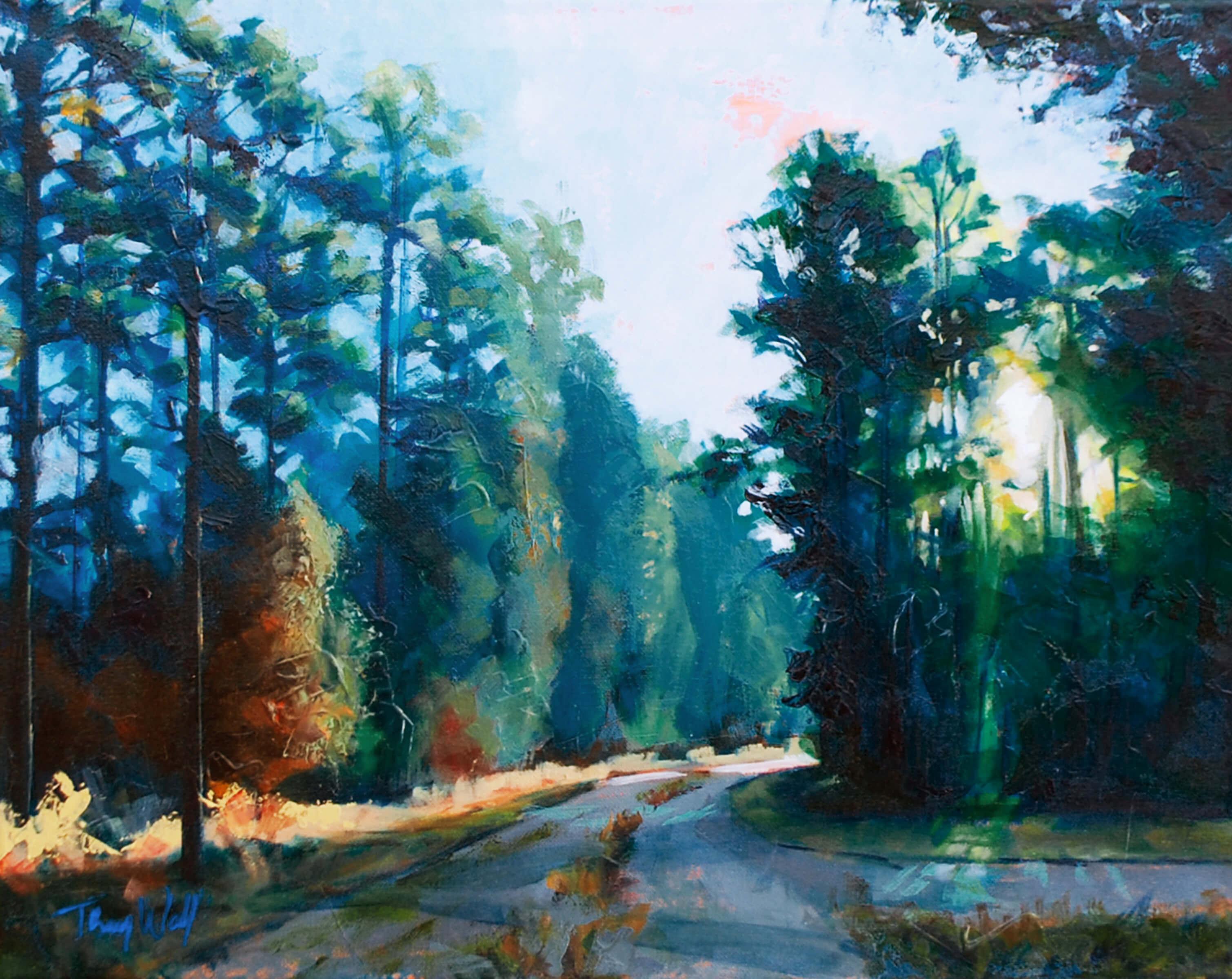 Tracy Wall Figurative Painting - Sunrise Pines, Origingal Mixed Media Painting