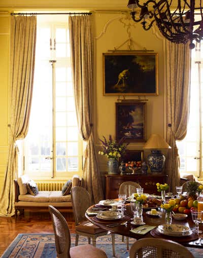Traditional Country House Dining Room. Château du Grand-Lucé by Timothy Corrigan, Inc..