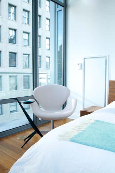  Mid-Century Modern Apartment Bedroom. Tribeca Highrise by Sasha Bikoff Interior Design.