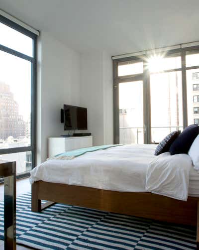  Mid-Century Modern Apartment Bedroom. Tribeca Highrise by Sasha Bikoff Interior Design.