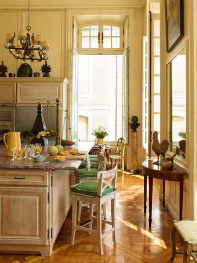 Traditional Country House Kitchen. Château du Grand-Lucé by Timothy Corrigan, Inc..
