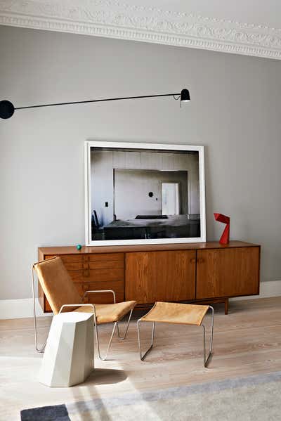 Mid-Century Modern Bedroom. Modern Home for London couple by Waldo Works Studio.