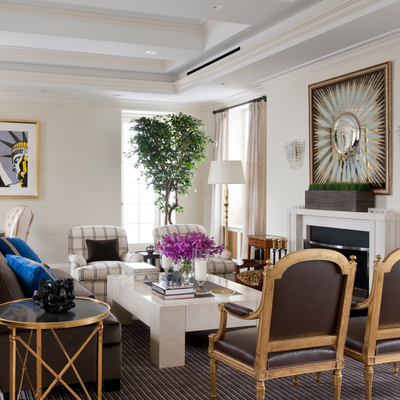  Preppy Living Room. 5th Avenue Penthouse by Kirsten Kelli, LLC.