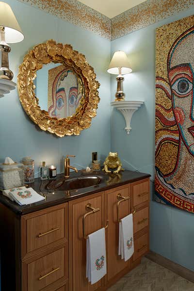  Eclectic Maximalist Family Home Bathroom. Kips Bay Showhouse 2016 by Harry Heissmann Inc..