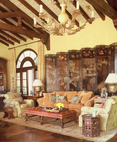  Mediterranean Family Home Living Room. 1920's Italianate Residence by Tucker & Marks.