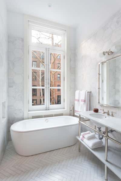  Transitional Family Home Bathroom. East Village Brownstone by Drew McGukin Interiors.